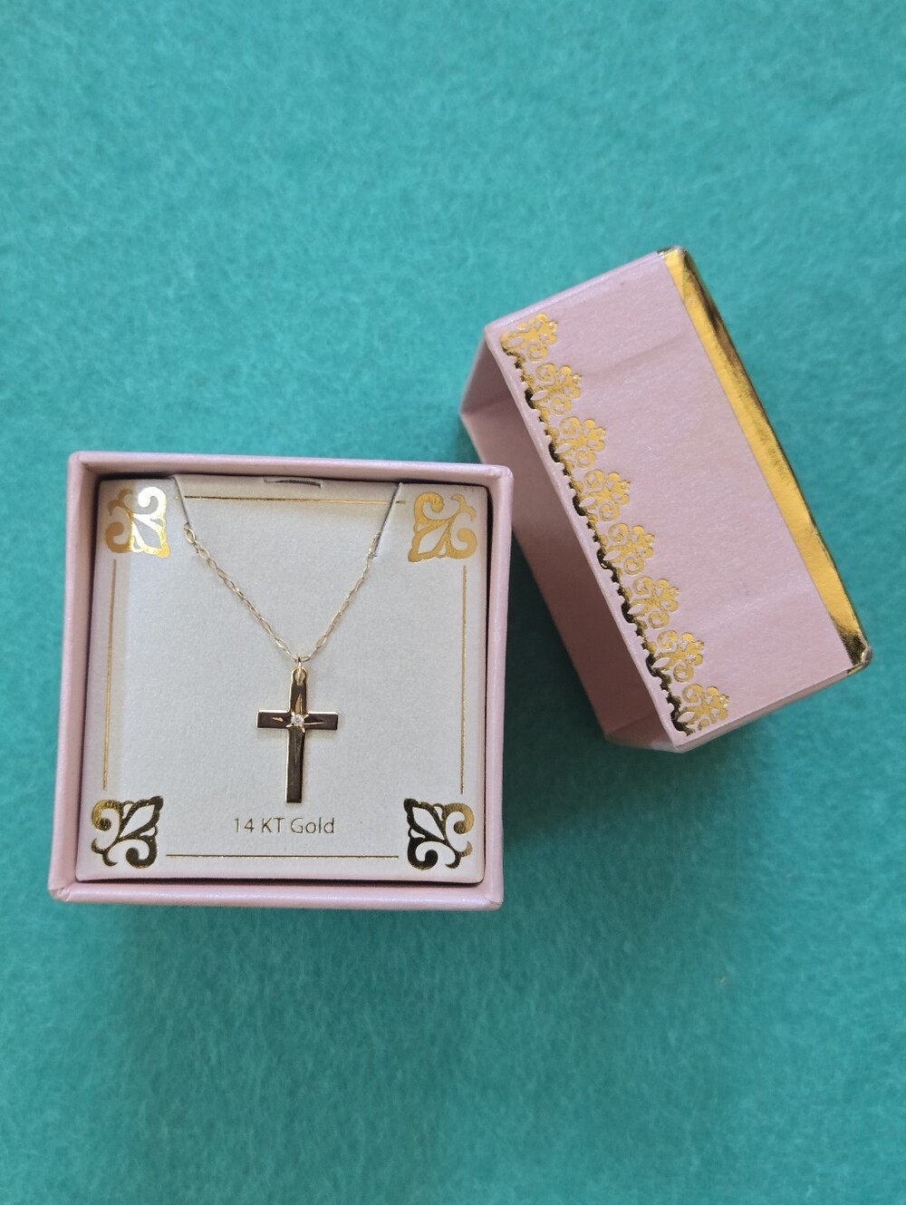 Children's 14K Gold Cross Pendant Necklace in Pink Box-MACY'S
